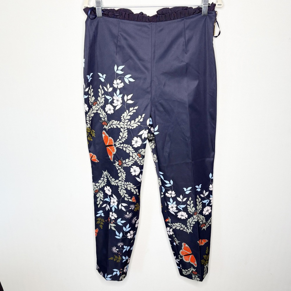 Ted Baker Navy Floral Ankle Pants with Orange Accents